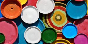 multi-coloured pots