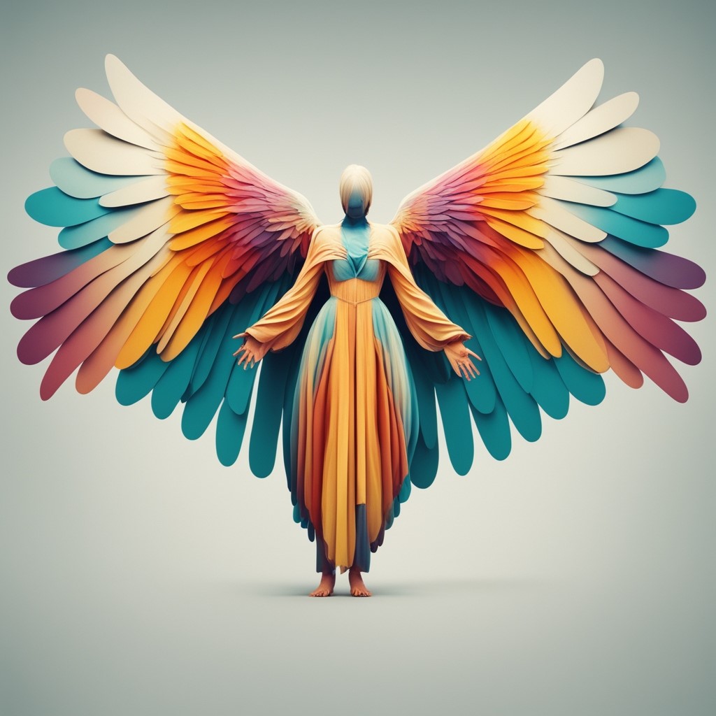 Angel-shaped with the wings spread out