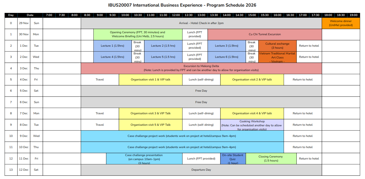 2026 Vietnam program schedule