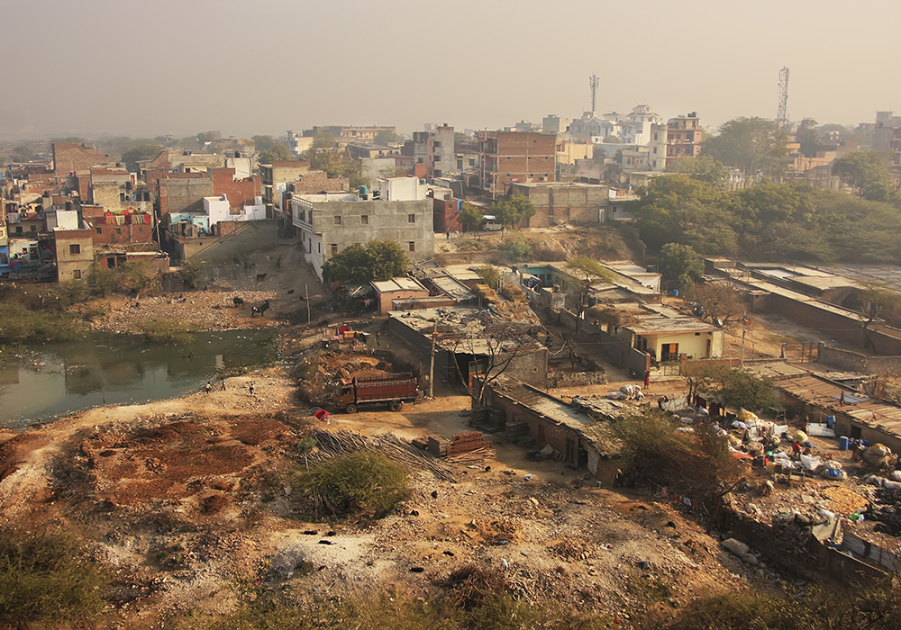 Slums of New Delhi seen from Tughlaqabad Fort, India.