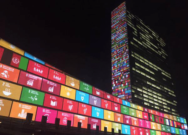 The  United Nations puts the Sustainable Development Goals up in lights.  Prof Addis advised the UN Development Programme on the strategy for SDG Impact designed to direct more capital to achievement of the goals