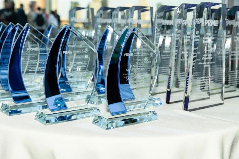 Trophies on a desk