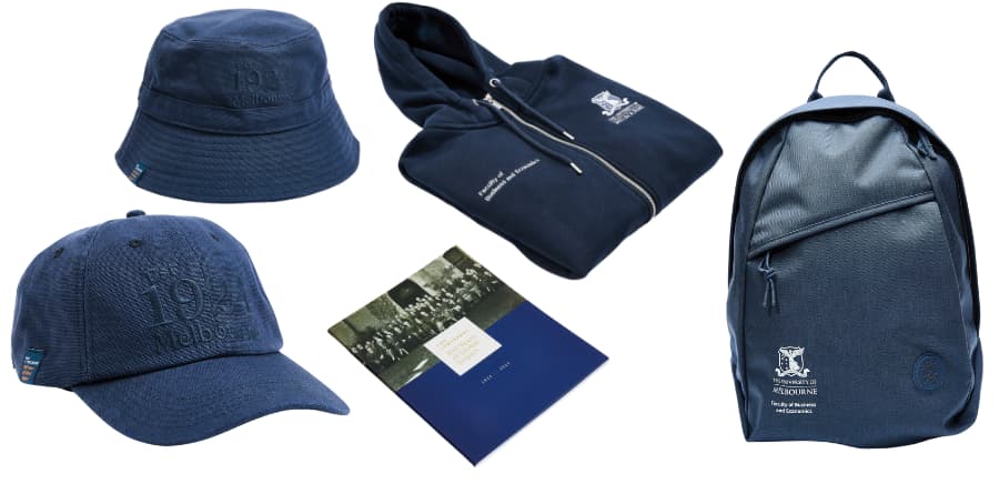 FBE Centenary merchandise (cap, bucket hat, backpack, zip hoodie and notebooks)