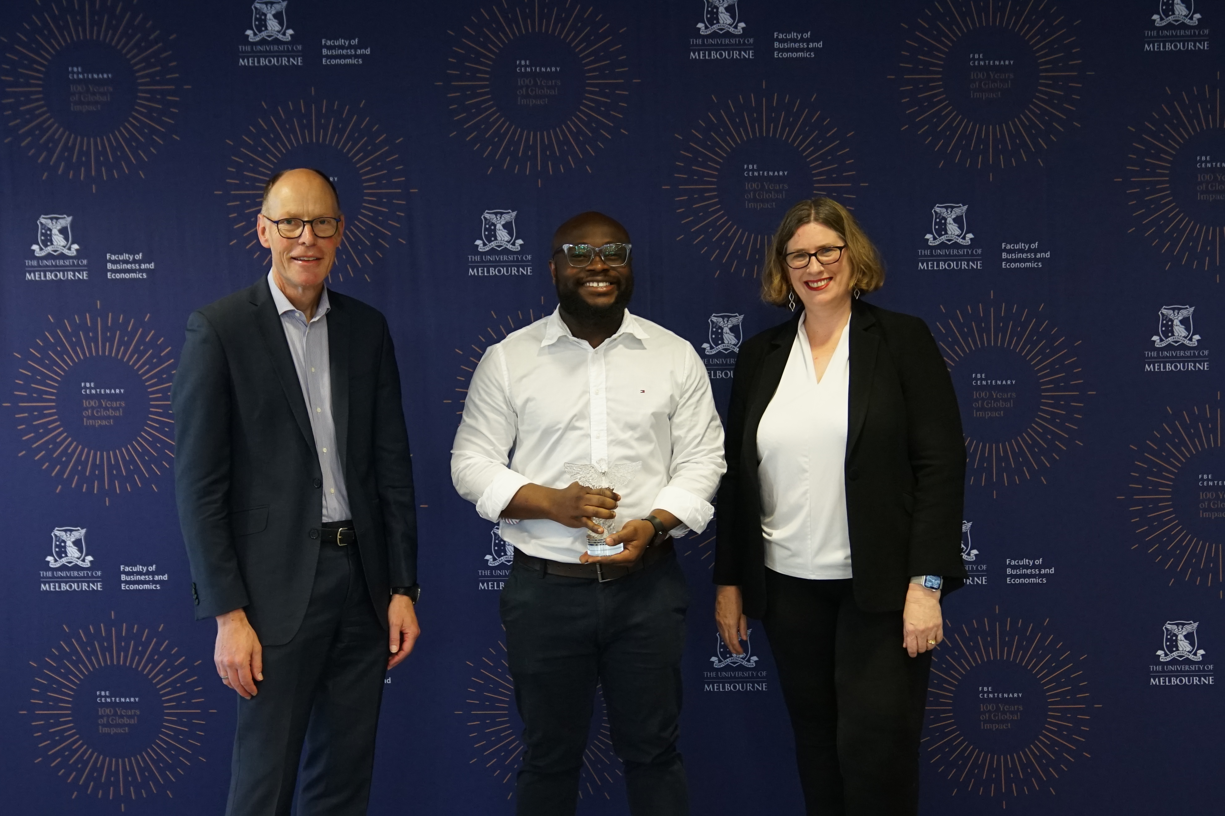 L to R: Professor Paul Kofman, Dean of FBE, Associate Professor Appau, and Dr Jenny George, Dean of MBS and Co-Dean of FBE