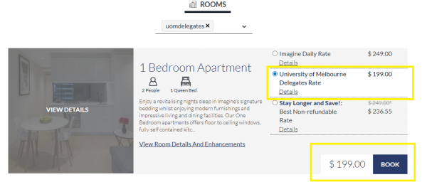 Screenshot of UoM Delegates special rate
