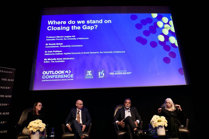 Ms Michelle Gunn (Moderator), Dr Cain Polidano, Mr Romlie Mokak and Prof Marcia Langton spoke at the session 'Where do we stand on Closing the Gap?'.
