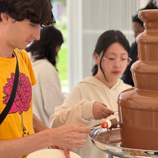 Students near the chocolate fountain at M Pavilion
