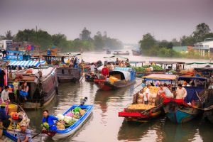 colourful boats on Mekong River