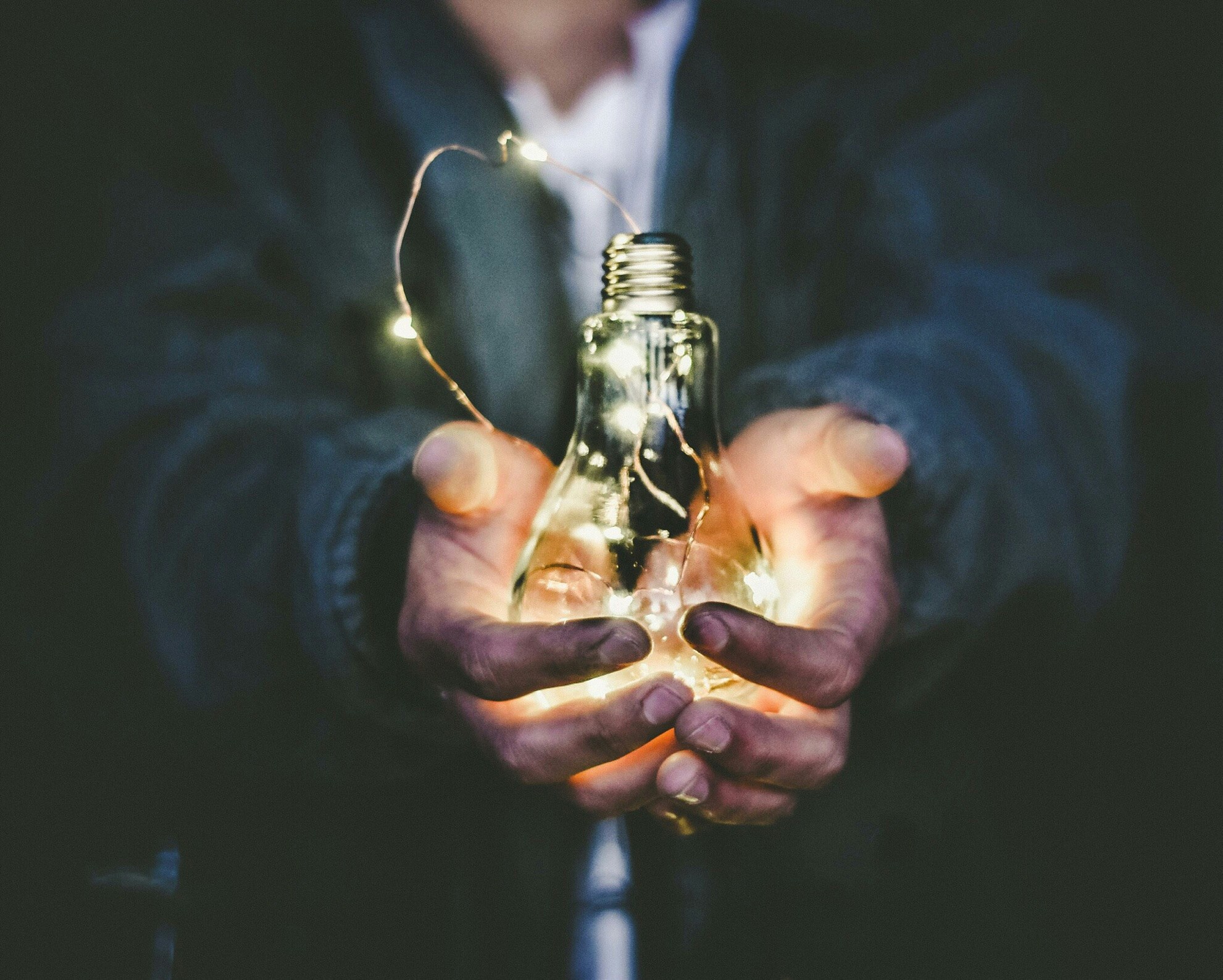 A person holding a lightbulb