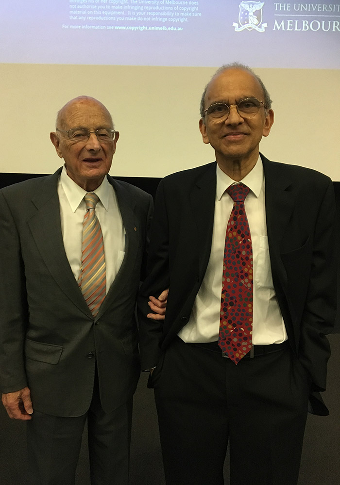 Max Corden (left) and Vijay Joshi, after the Corden lecture.